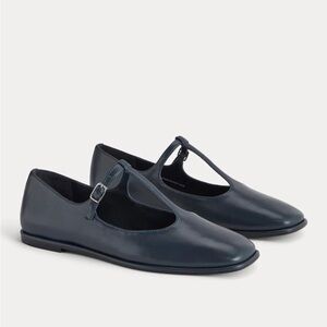 Everlane Navy Leather T-Strap Flats